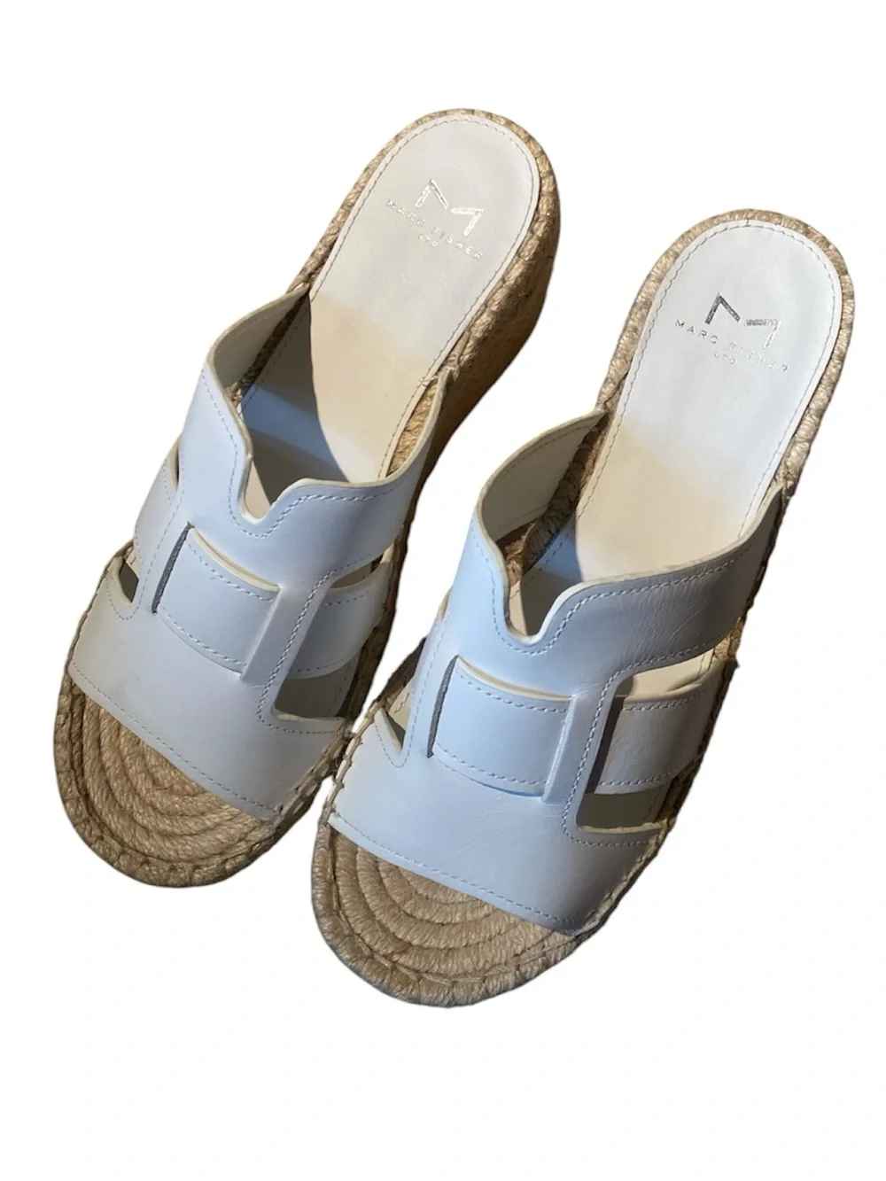 Marc Fisher White Leather Espadrille Wedge Slide 6